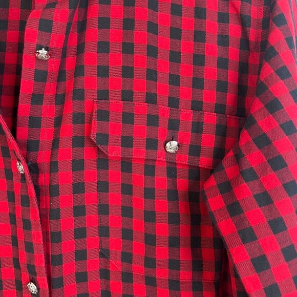 Chaps Red Black Gingham Plaid Button Front Long Sleeve Flannel Shirt Size XL - Picture 6 of 10